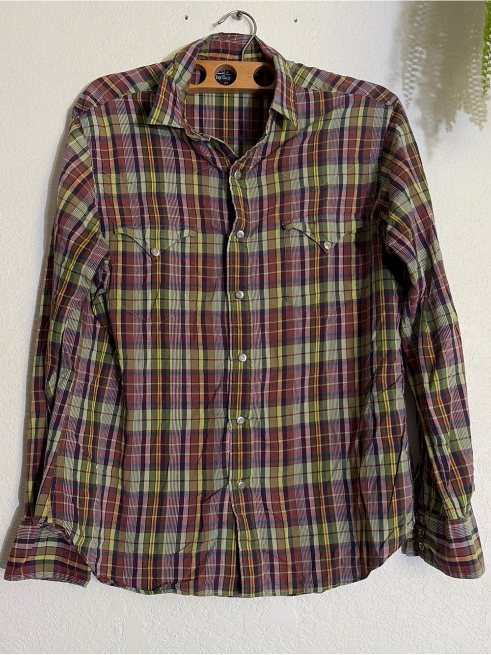 Vintage Polo Ralph Lauren RL Western Button Shirt Men M Red Yellow Plaid Snap